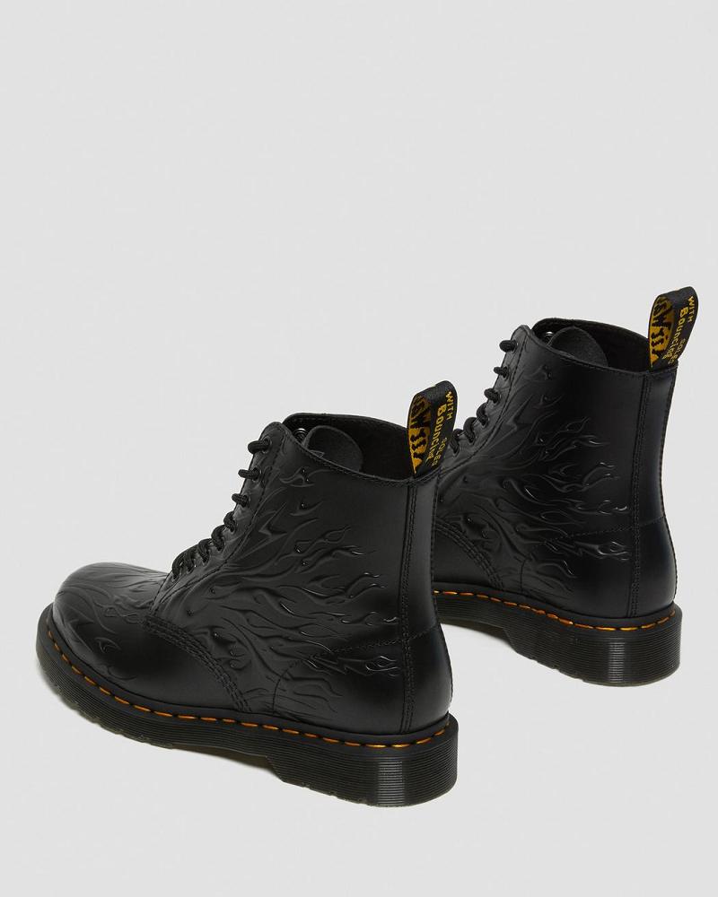 Dr Martens 1460 Flames Emboss Lær Snørestøvletter Dame Svarte | Norge 612NWY